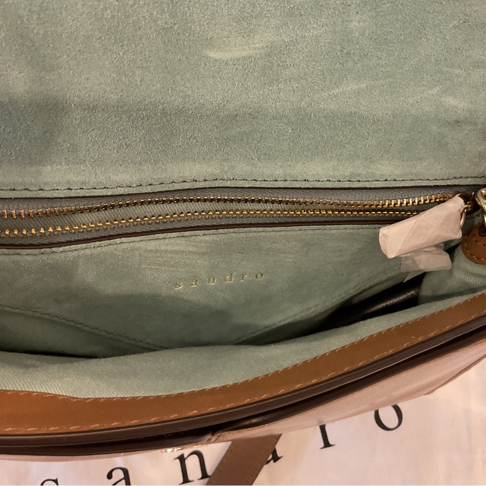 Sandro Paris Envelope Crossbody Bag Cognac Leather Gold Chain‎ – NWT - Picture 8 of 12